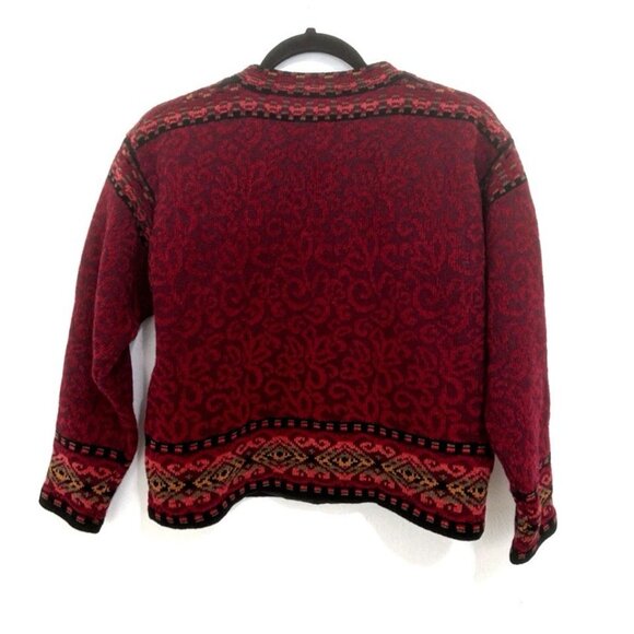 Icelandic Design Sweater M Cardigan Sweater Nordic Wool Artsy Red Black Toggles - Picture 7 of 9